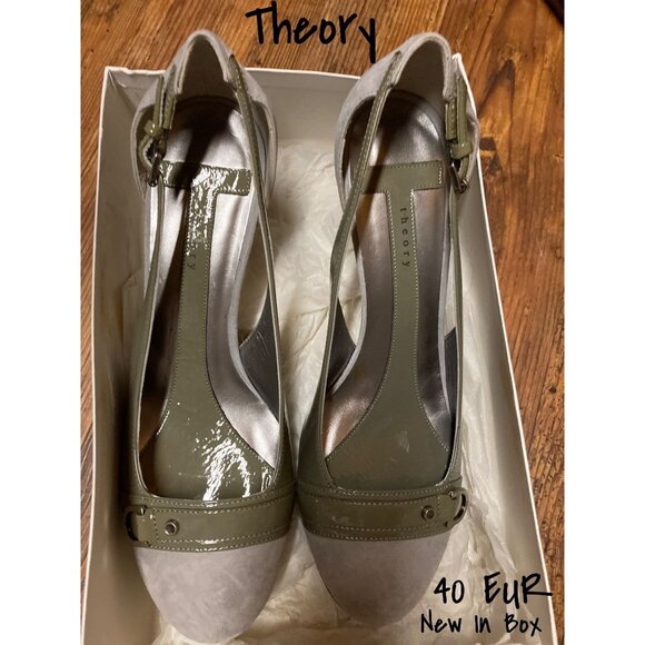 Theory Women's Two-Tone Leather & Suede Open Toe Heels Size 40 New In Box - Picture 1 of 9
